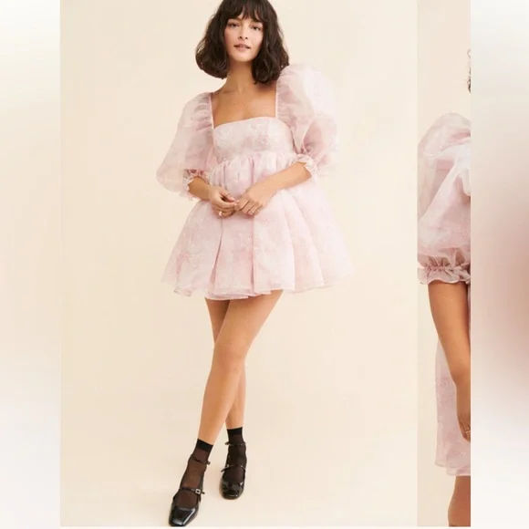 Selkie puff organza dress pink white mini XXL - Picture 5 of 9